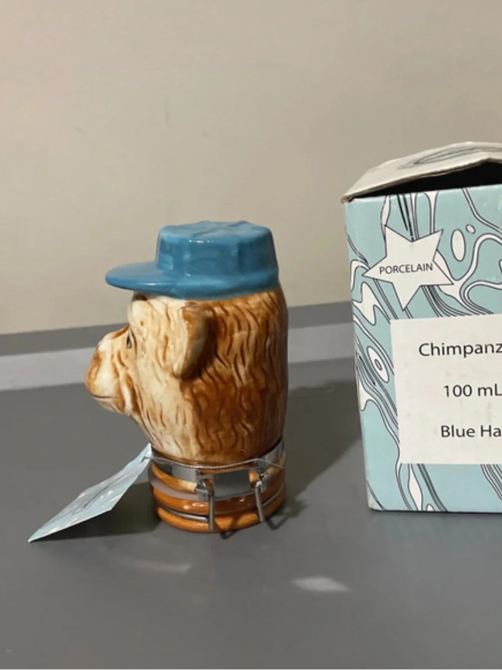 Chimpanzee Porcelain Jar with Blue Hat